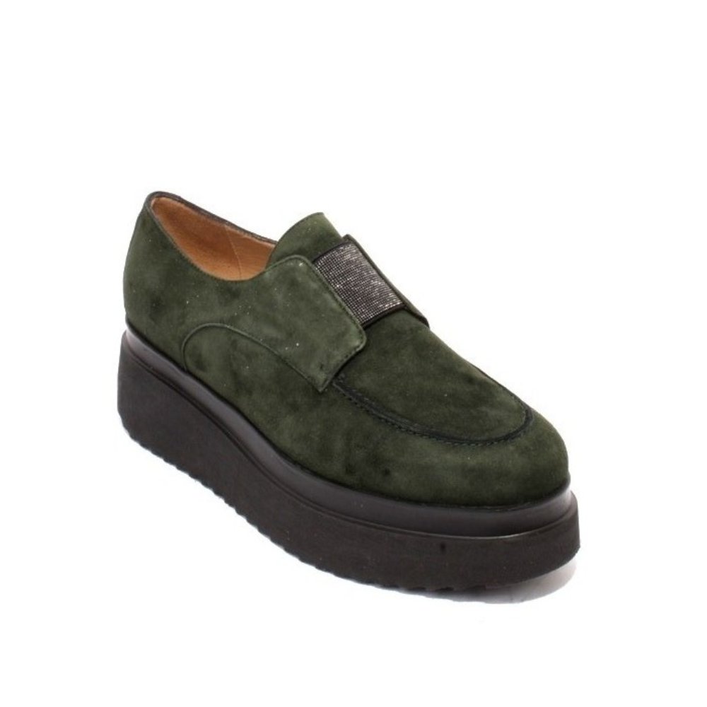 MOT-CLe 1501a Green Suede Elastic Wedge Platform Pumps Shoes